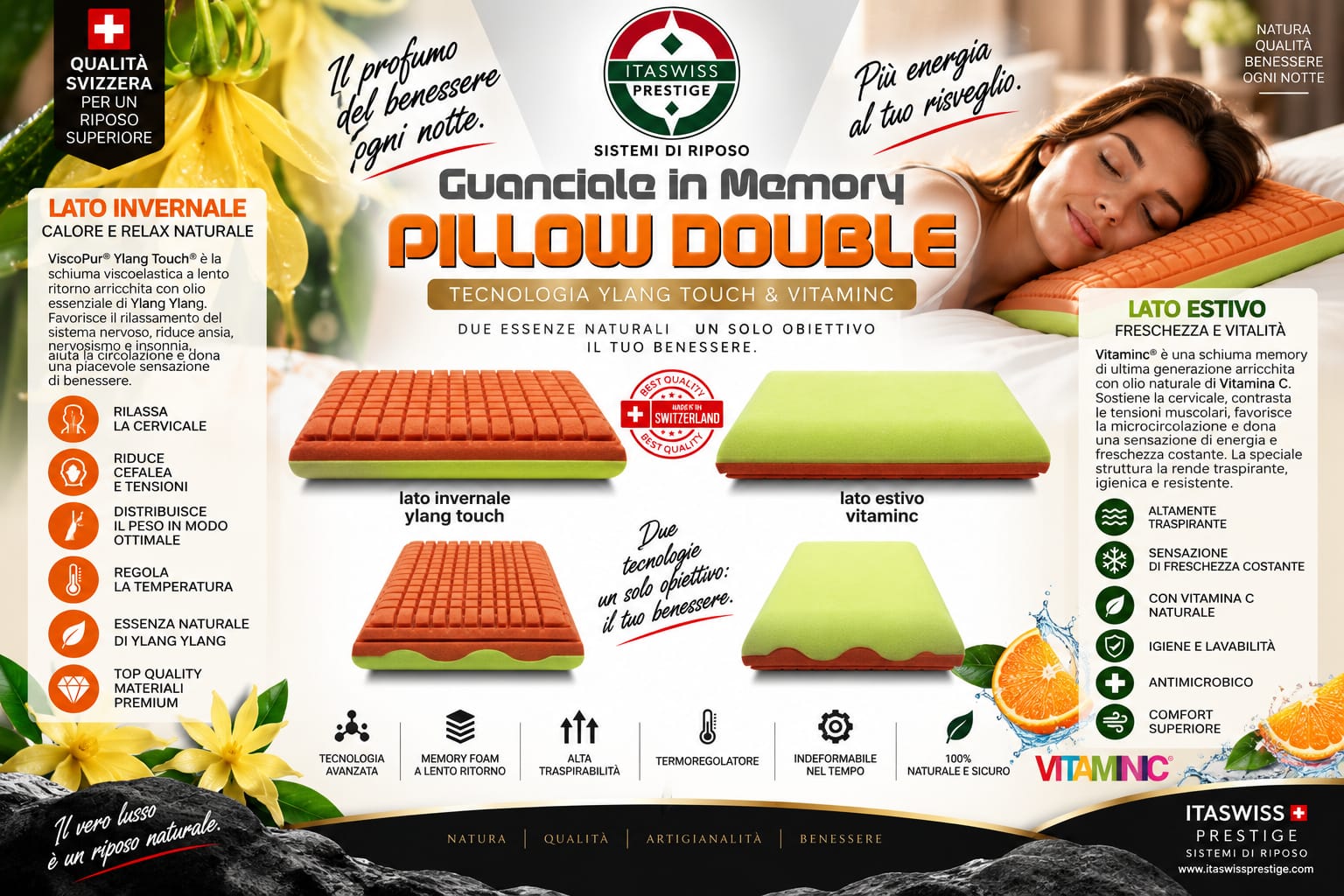 Guanciale in memory Pillow Double Ylang Touch e Vitaminc